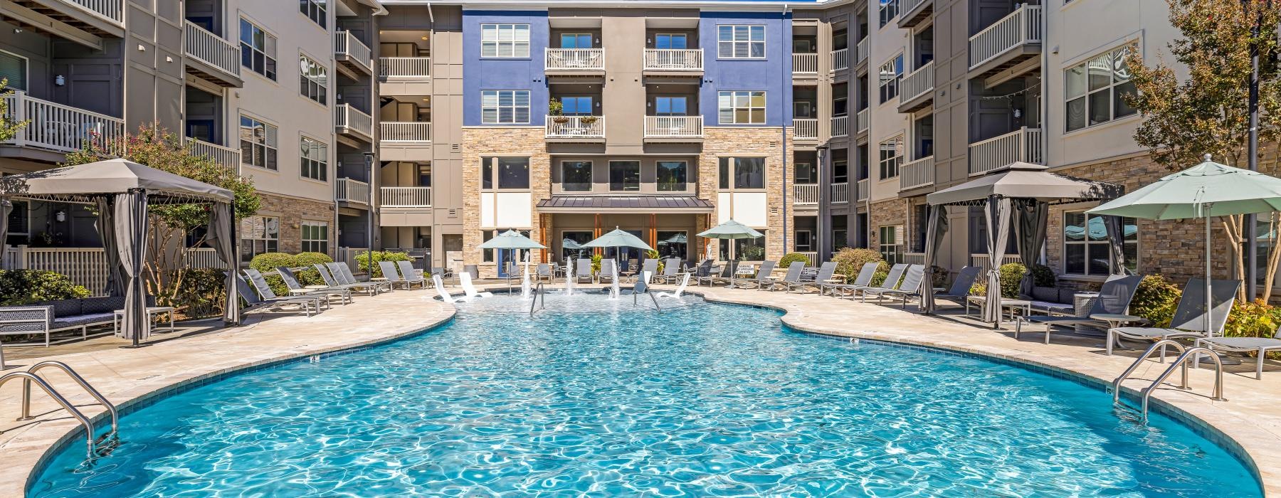 a swimming pool in a resort