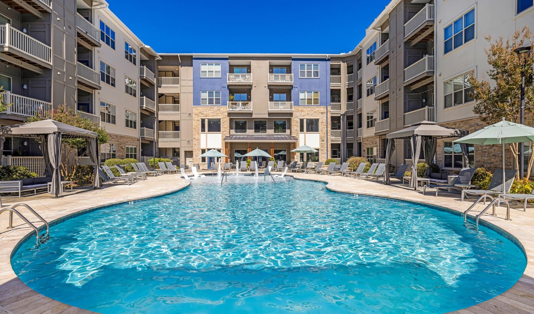 a swimming pool in a resort